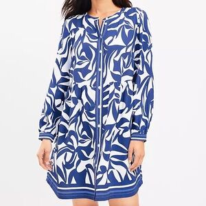 LOFT Abstract Swirl Button Tiered Swing Dress